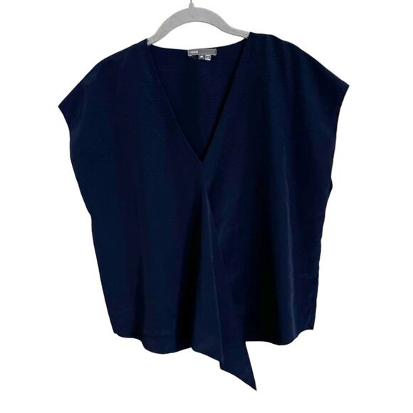 Vince Navy Blue Swiss Dot Wrap Top XS - Picture 1 of 6